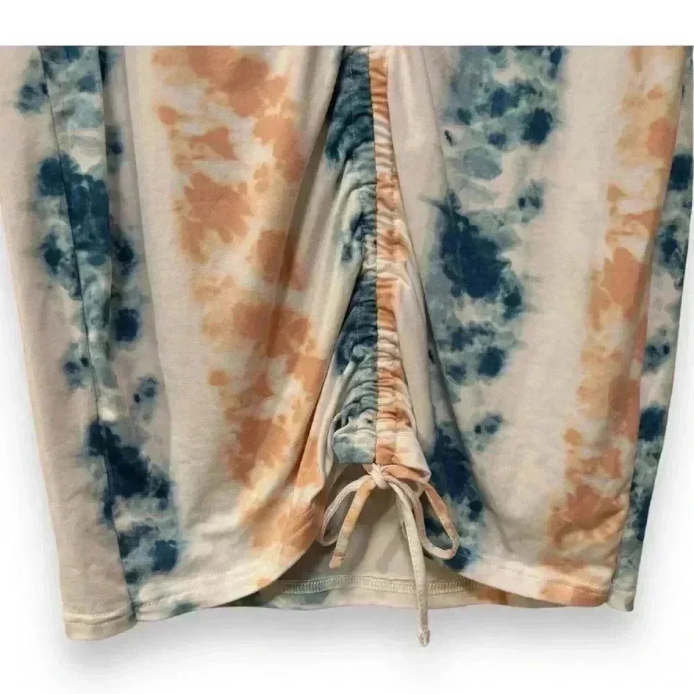 Full Circle Trends Knee Length Teal/Peach/White Tie Dye Rouched T-Shirt dress XL - Picture 3 of 14